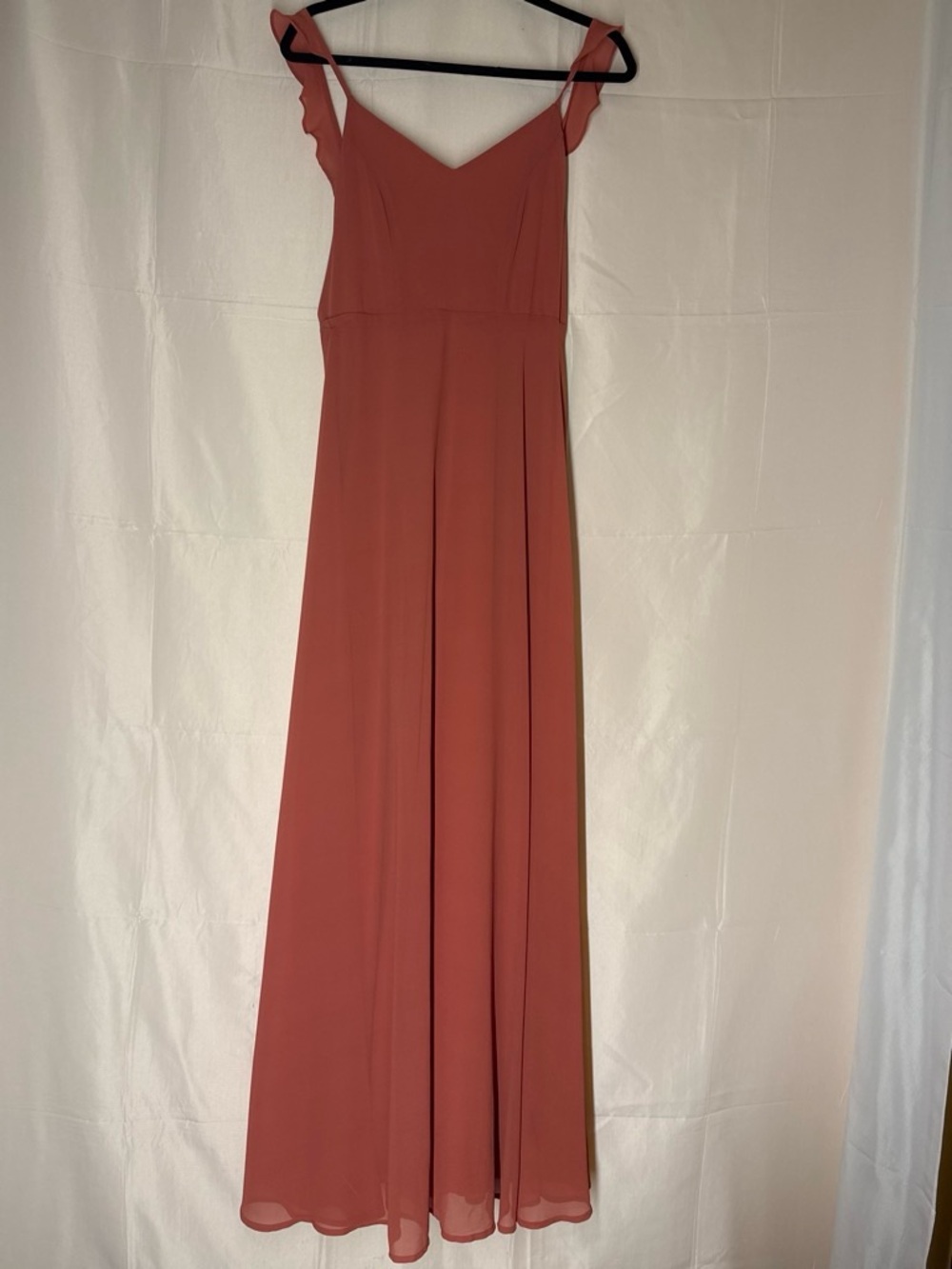 Lulu's Dusty Coral Ruffle-Shoulder Maxi Dress